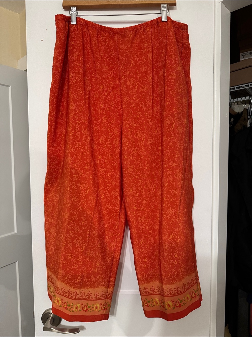 Venezia Jeans Orange Boho Border Print Wide Leg Pull-On Pants 18/20 Y2K Resort